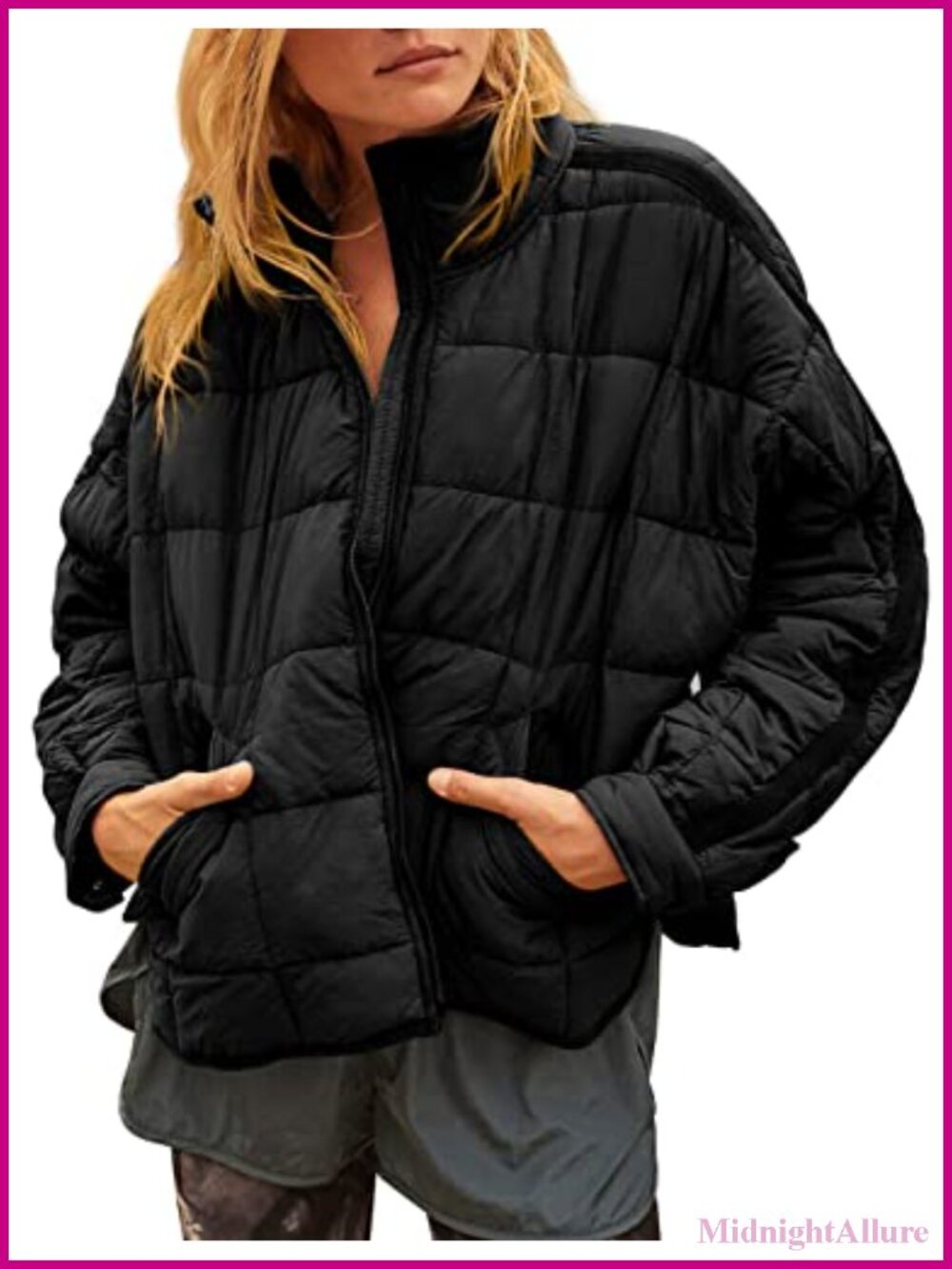 Womens Quilted Puffer Jacket Lightweight Zip Up Short Winter Coat with Pockets